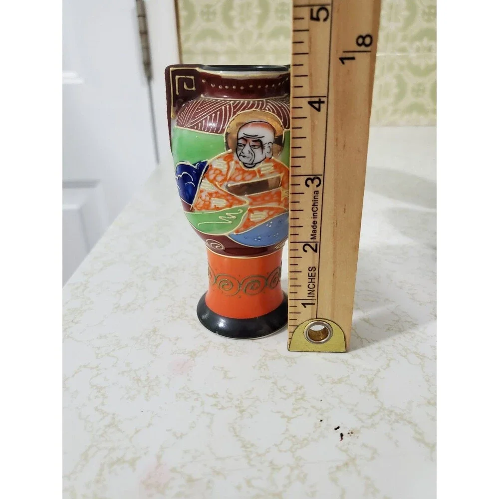 Vintage Miniature Satsuma Vase Made in Japan 4.5” Tall Hand Painted Elder